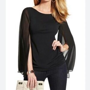 Guess by Marciano Black Bell Shaped Sheered Sleeves Top
